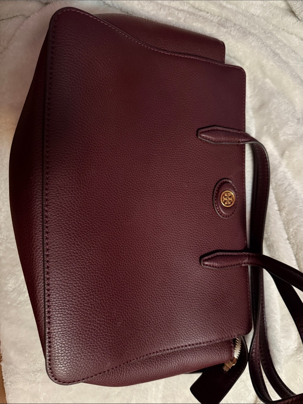 Tory Burch Wine Red Leather Tote with Gold Logo